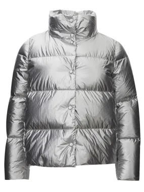 Add Shimmering Silver Quilted Short Jacket