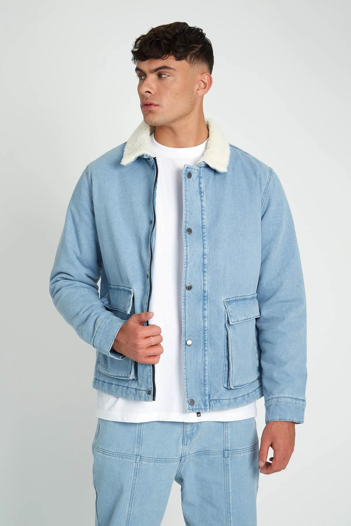 ALFONSO DENIM JACKET WITH SHERPA COLLAR