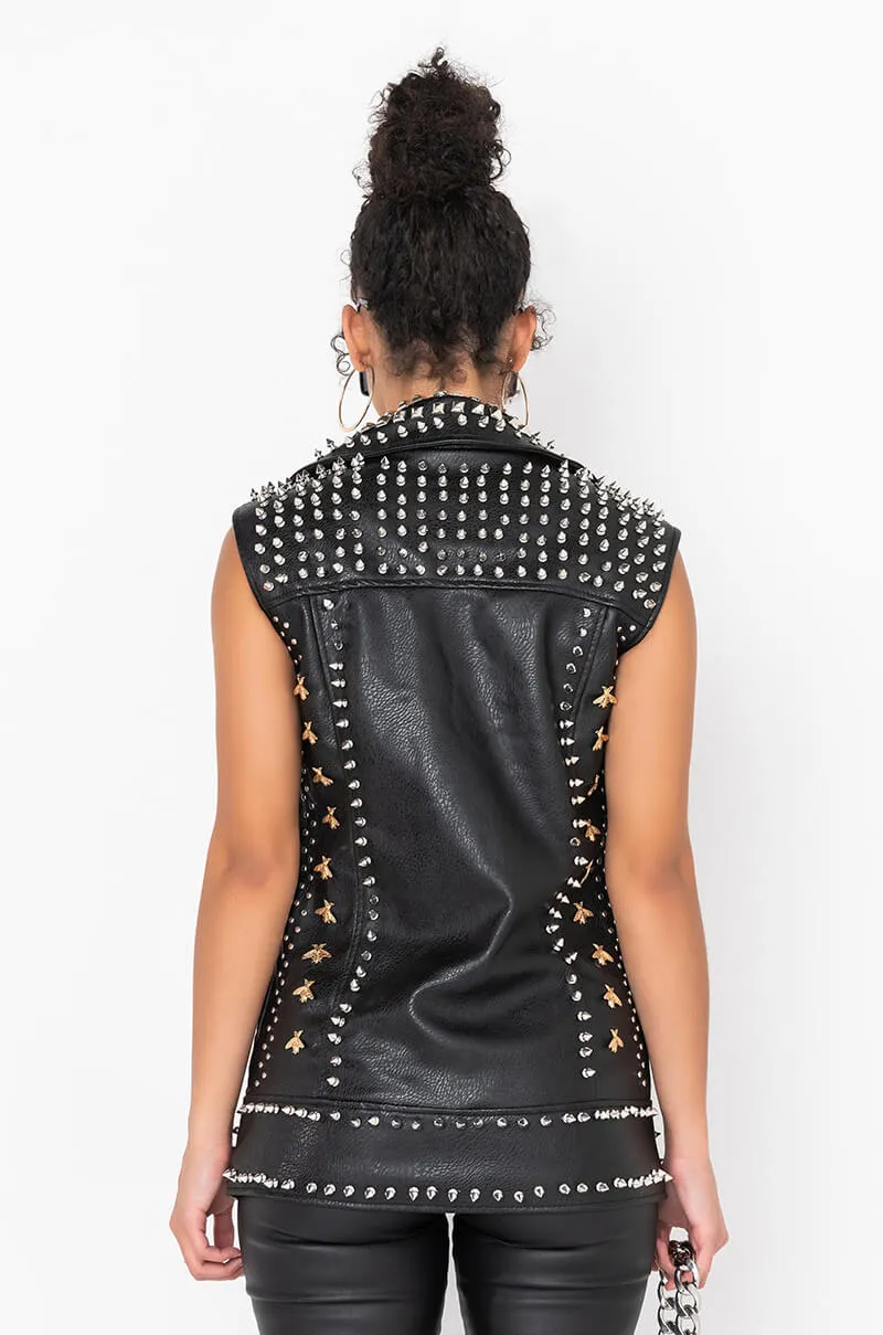 AZALEA WANG BEEHIVE STUDDED OUT OVERSIZED MOTO VEST