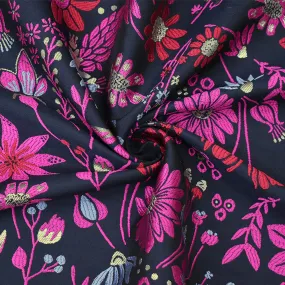 Black-Fuchsia-Gold Polyester Metallic Floral Jacquard Brocade Woven Fabric