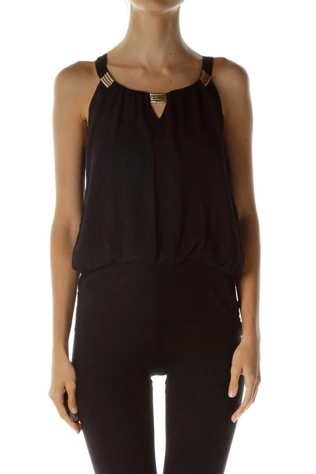 Black Gold Hardware Sleeveless Blouse