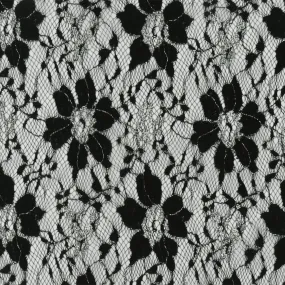 Black-Metallic Silver Floral Lace Knit Fabric