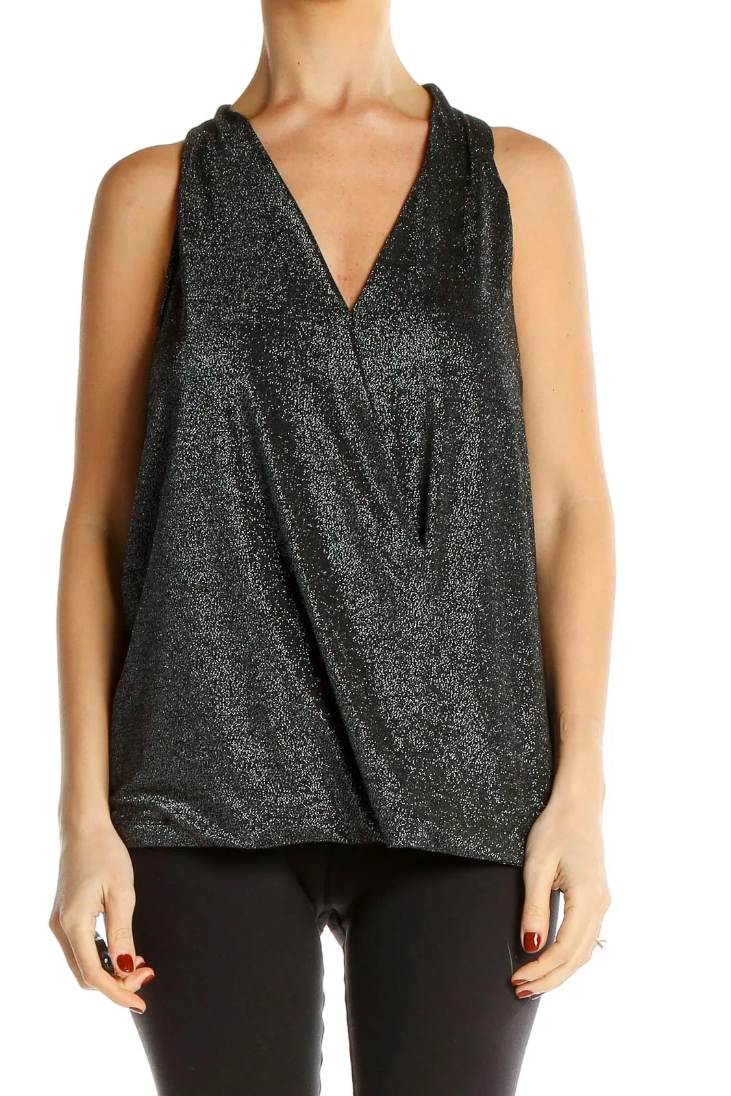 Black Shimmering Sleeveless Wrap Top