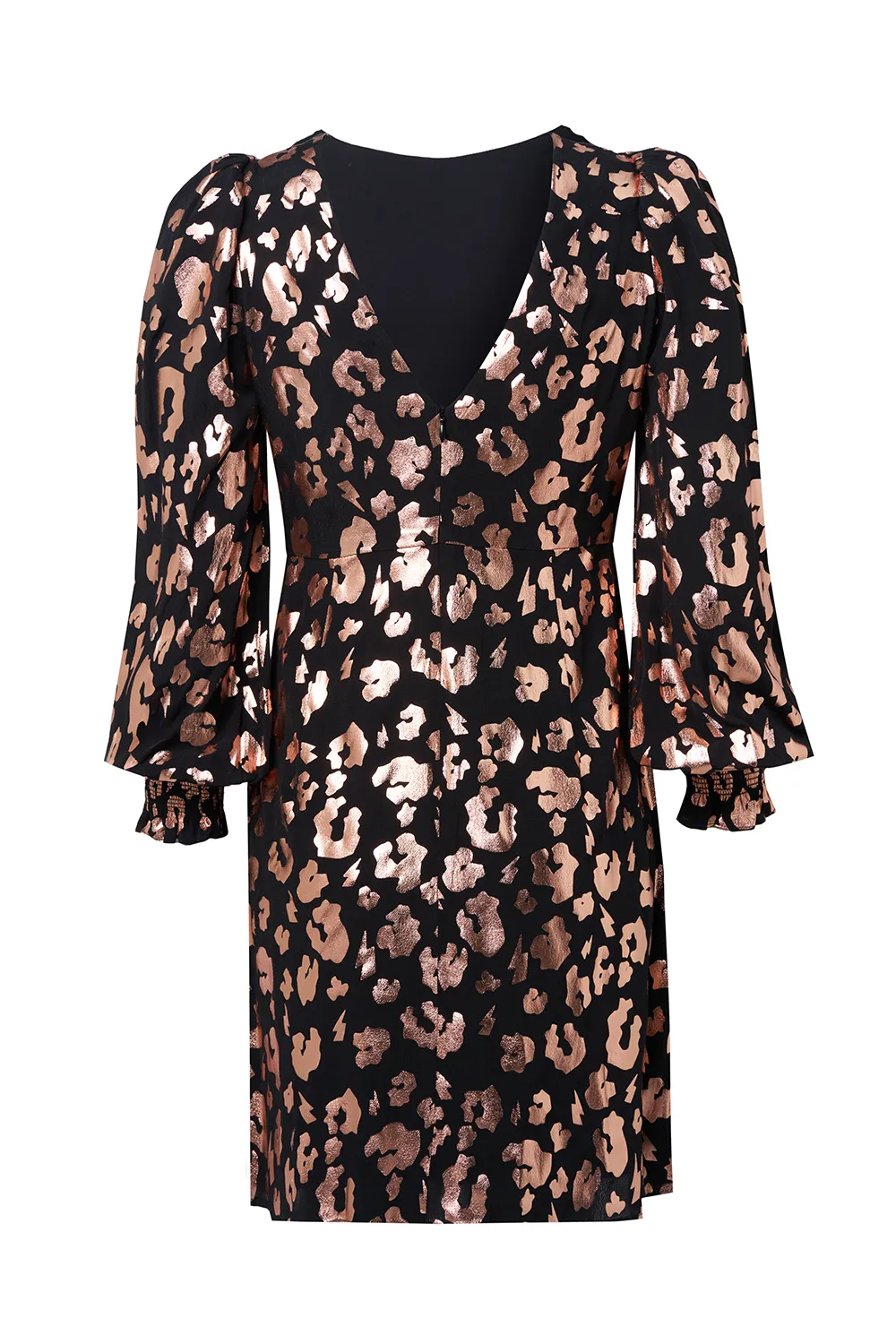 Black with Rose Gold Foil Leopard Short Dress