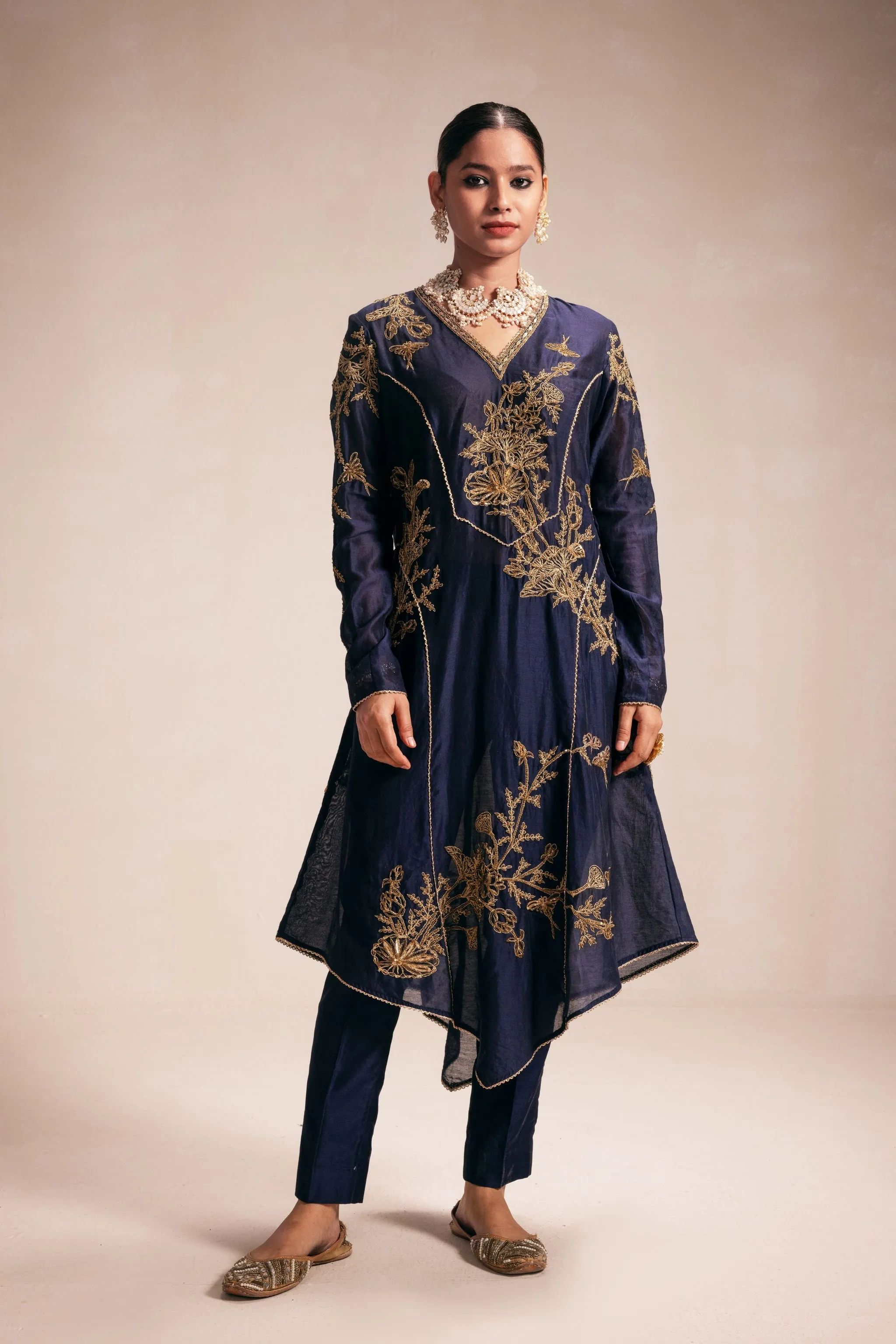 Blue Embroidery Structured Kurta Set