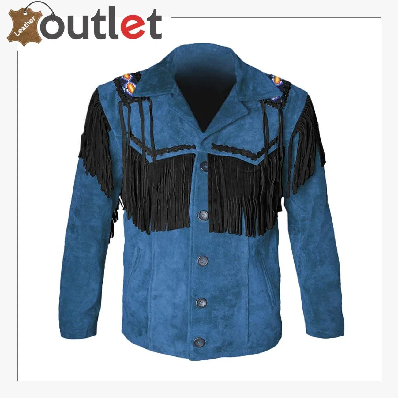 Blue Western Cowboy Men's Brown Fringed Suede Leather Jacket