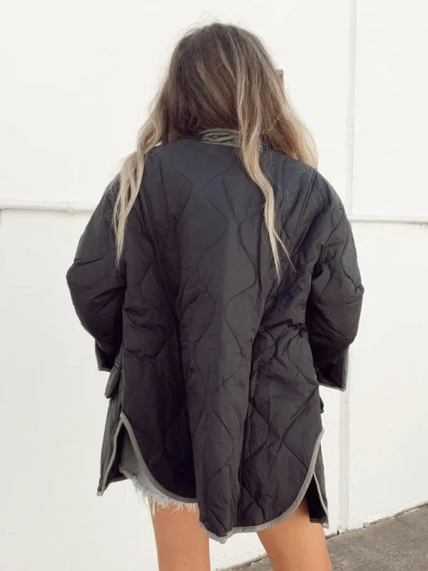 Blue Zone Planet |  Bea's Loose Quilted Color Block Double Patch Pocket Jacket