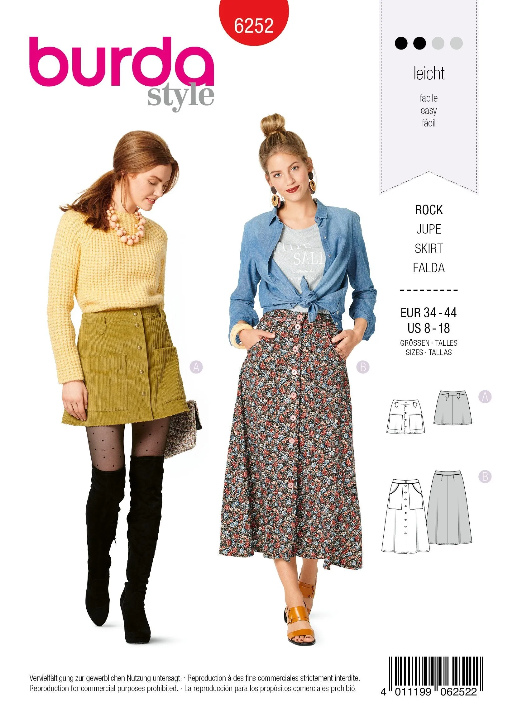 Burda 6252 Skirts Sewing Pattern