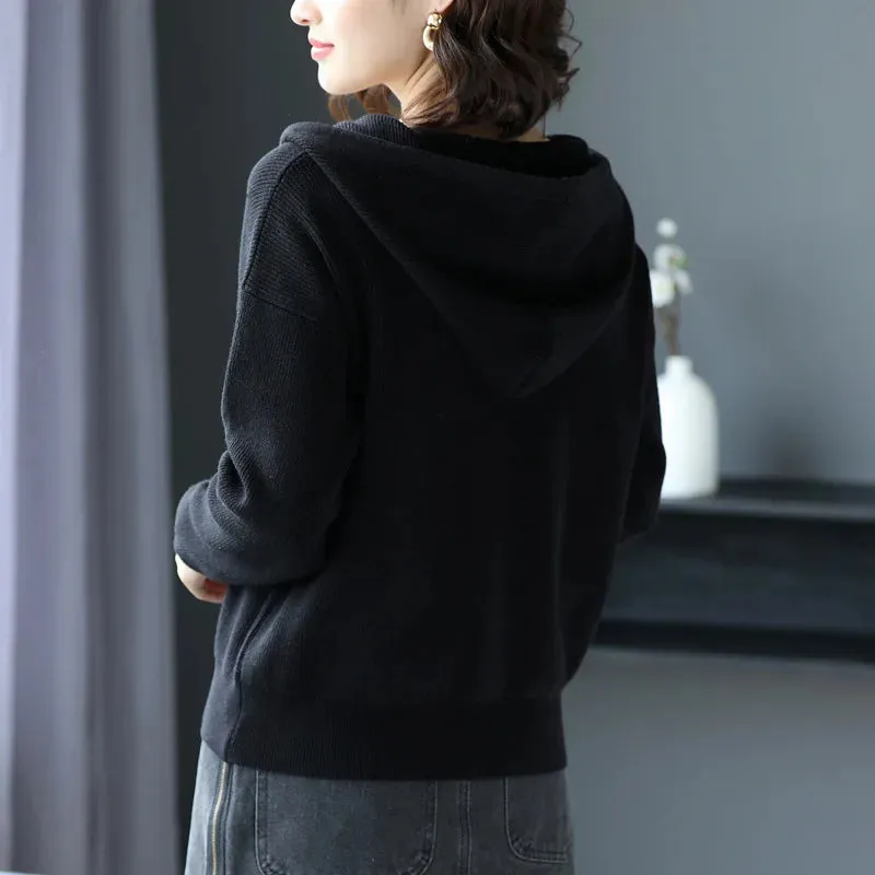 Casual Long Sleeve Button Up Hooded Knitted Sweaters