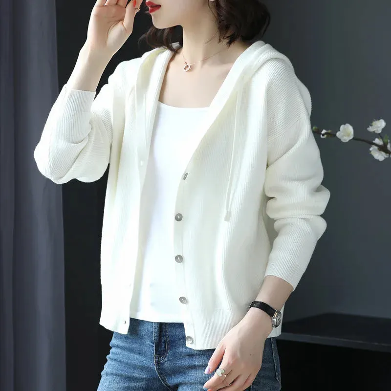 Casual Long Sleeve Button Up Hooded Knitted Sweaters