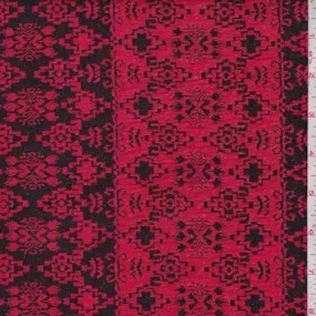 Cherry/Black Aztec Stripe Jacquard Double Knit Fabric