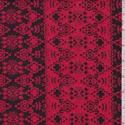 Cherry/Black Aztec Stripe Jacquard Double Knit Fabric