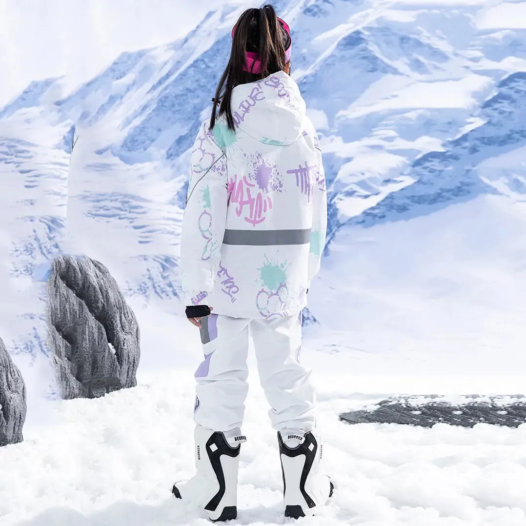 Children Printed Hooded Ski Snow Jackets & Baggy Pants