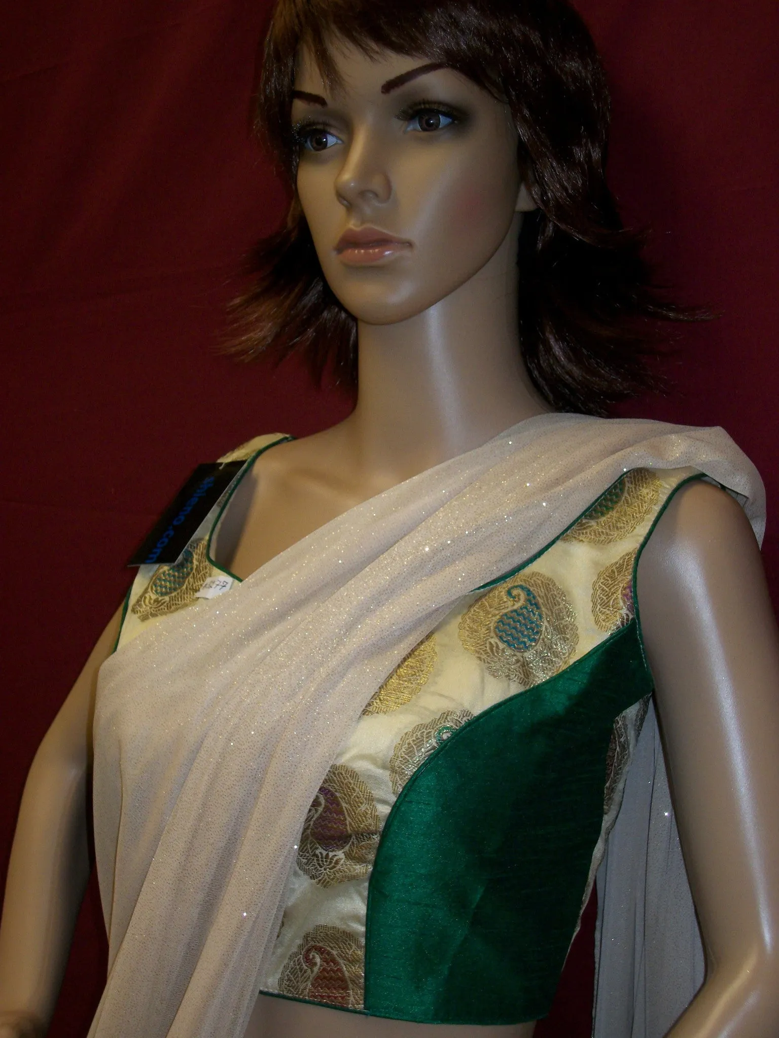 Choli 3277 Green Golden Jamawar Silk Saree Blouse Medium Choli Shieno