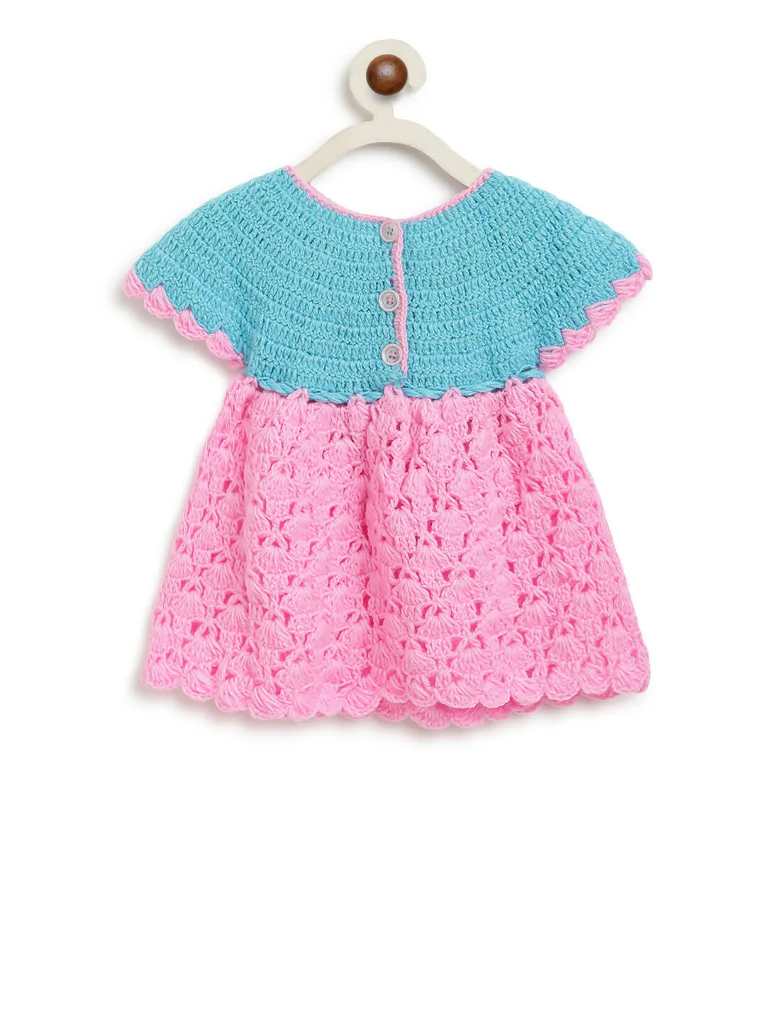 ChutPut Hand knitted Crochet BubbleGum Wool Dress For Baby Girls - Pink