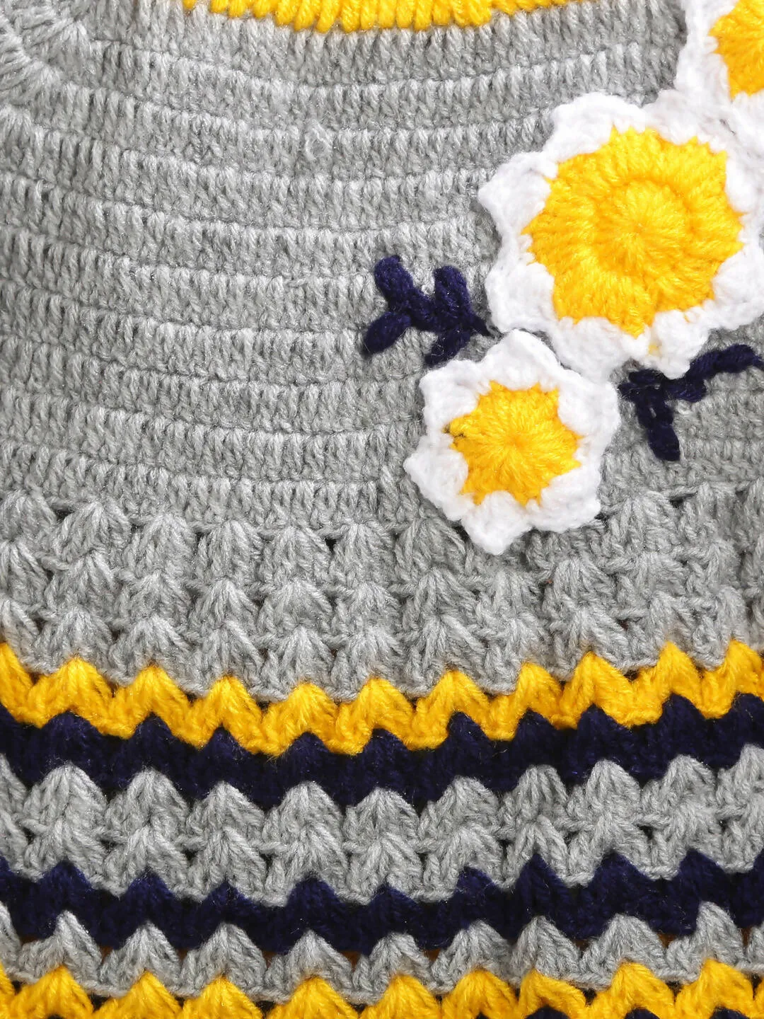 ChutPut Hand knitted Crochet Bumblebee Wool Dress For Baby Girls - Grey