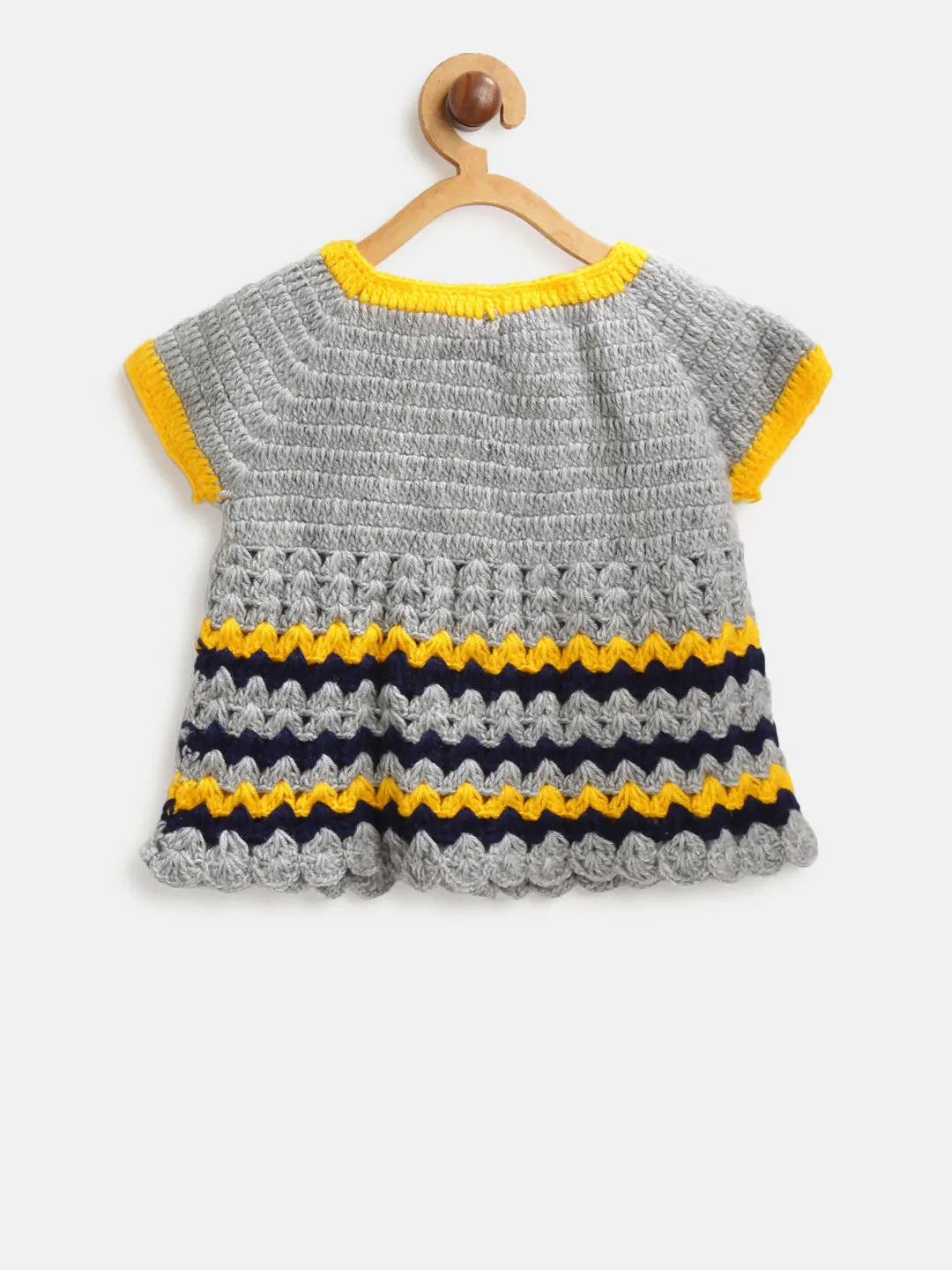 ChutPut Hand knitted Crochet Bumblebee Wool Dress For Baby Girls - Grey