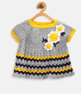 ChutPut Hand knitted Crochet Bumblebee Wool Dress For Baby Girls - Grey