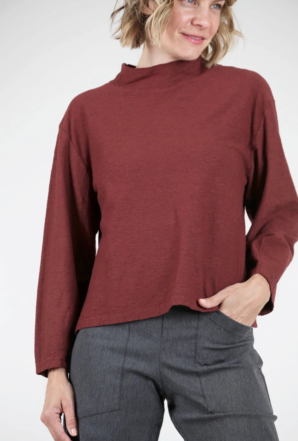 Comfy Mock-Neck Top, Barnwood