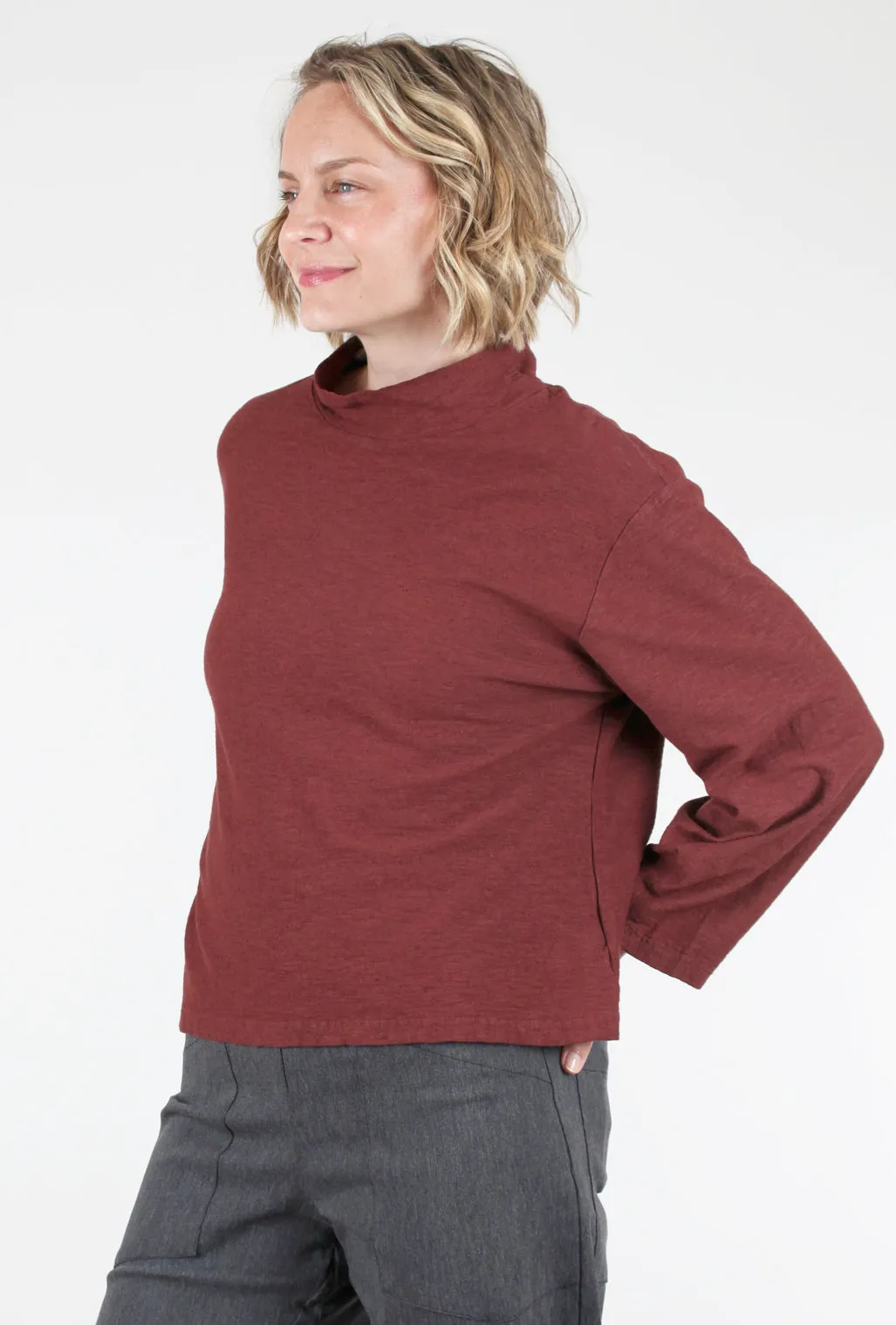 Comfy Mock-Neck Top, Barnwood