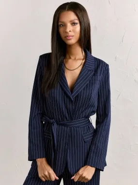 Crescent Pinstripe Tie-Waist Blazer - Brands We Love