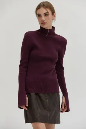 Elaine Power Shoulder Mock Neck Sweater Top