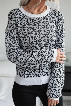 'Ellie' Crewneck Leopard Print Knitted Sweater