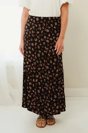 Floral Button Midi Skirt