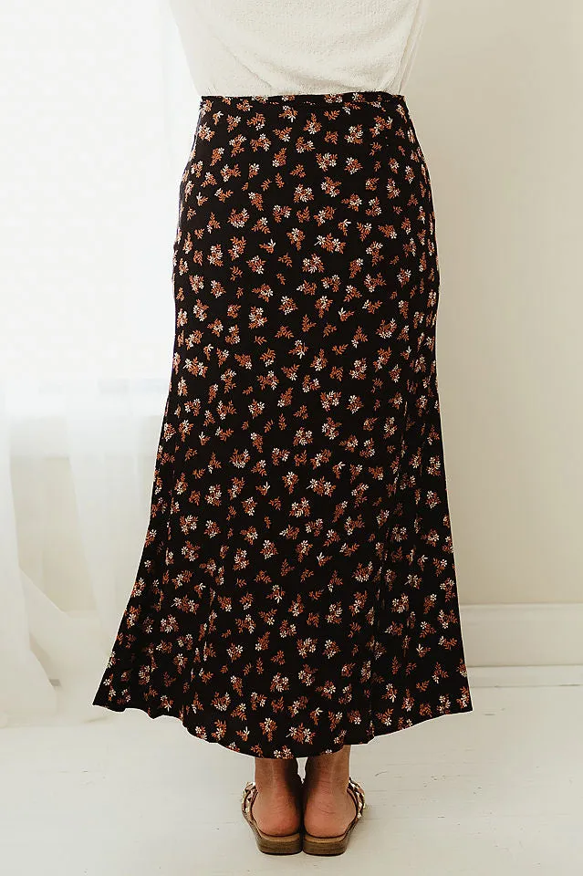 Floral Button Midi Skirt