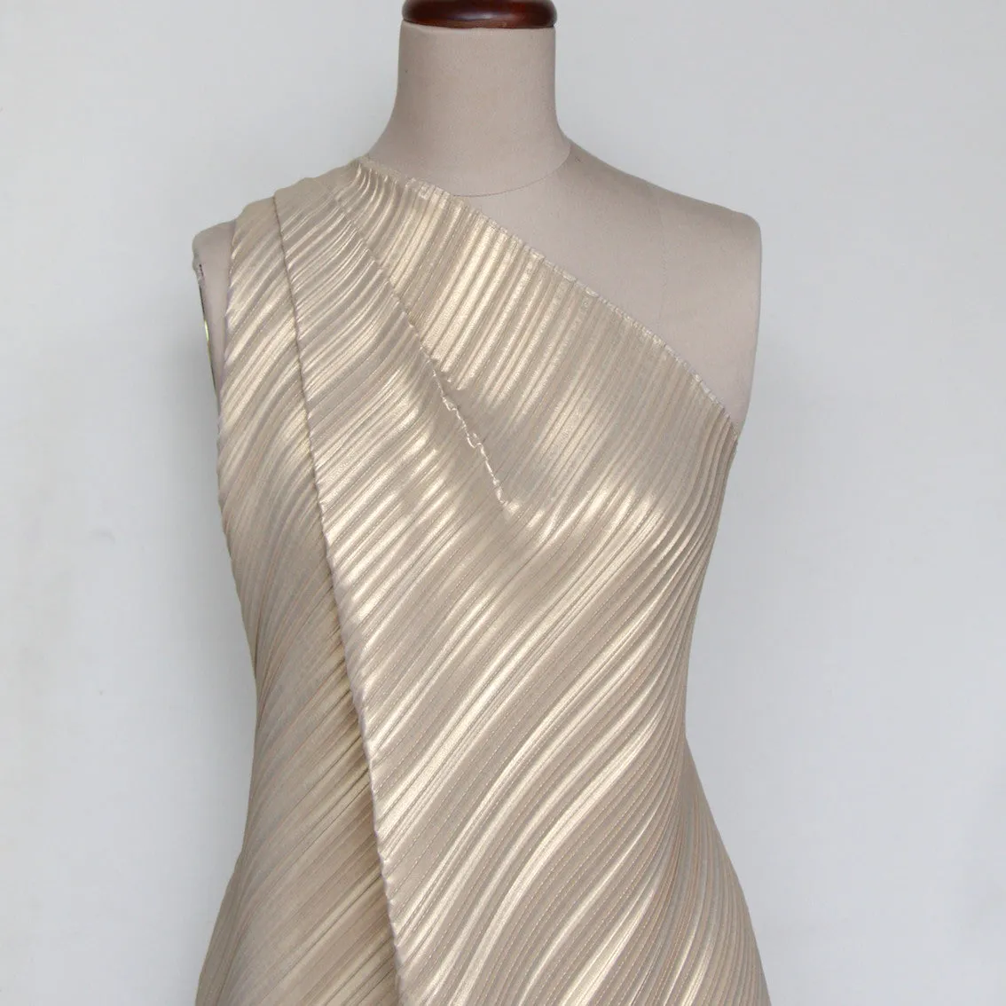 Folded Gold Pleated Double Georgette