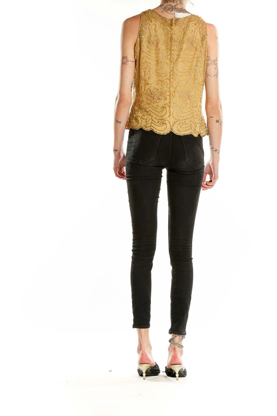 Golden Embroidered Sleeveless Blouse