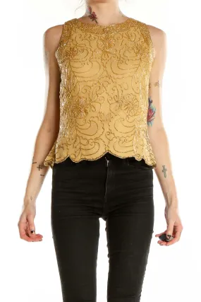 Golden Embroidered Sleeveless Blouse