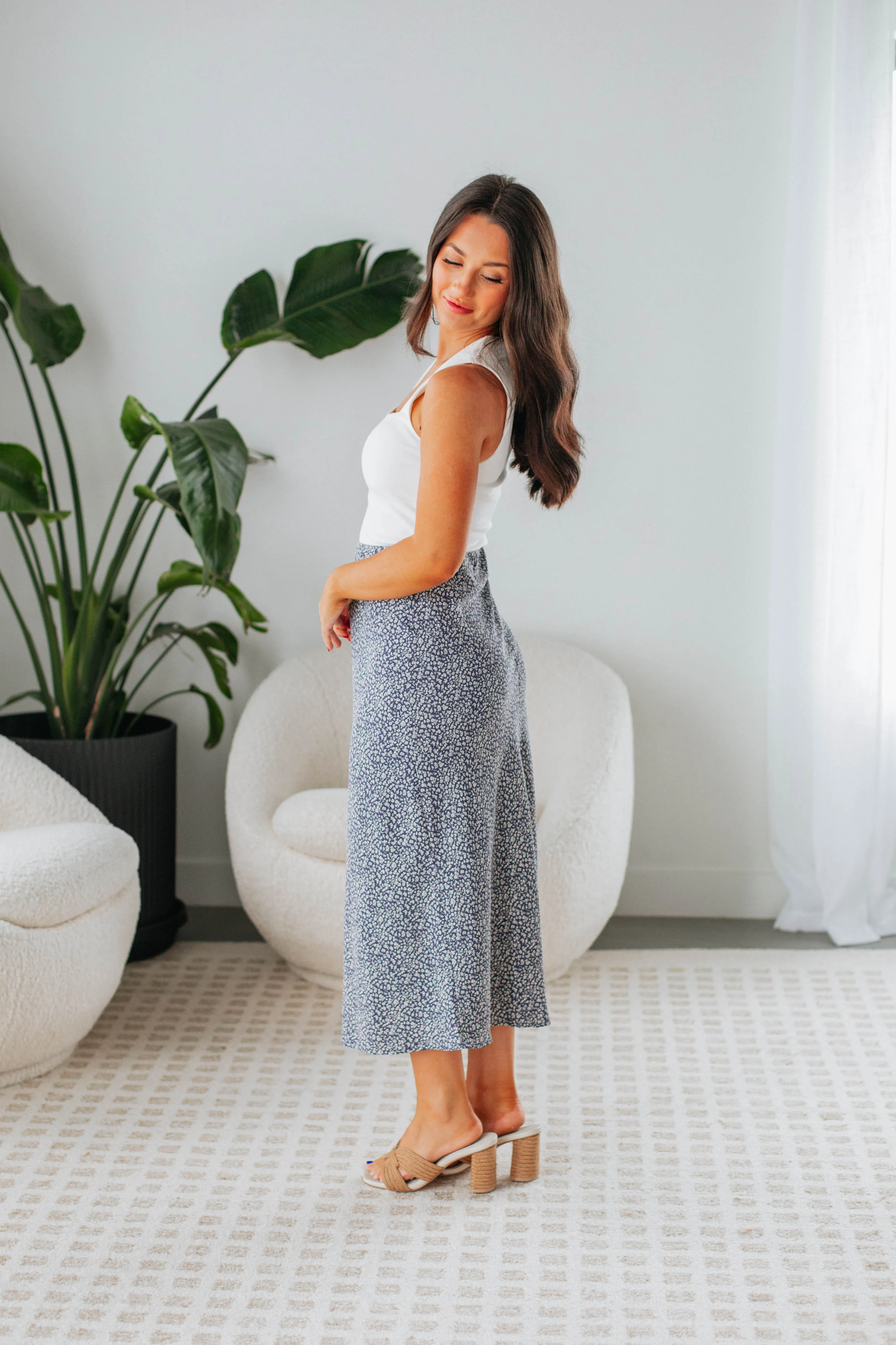 Hallie Floral Midi Skirt - Slate Blue