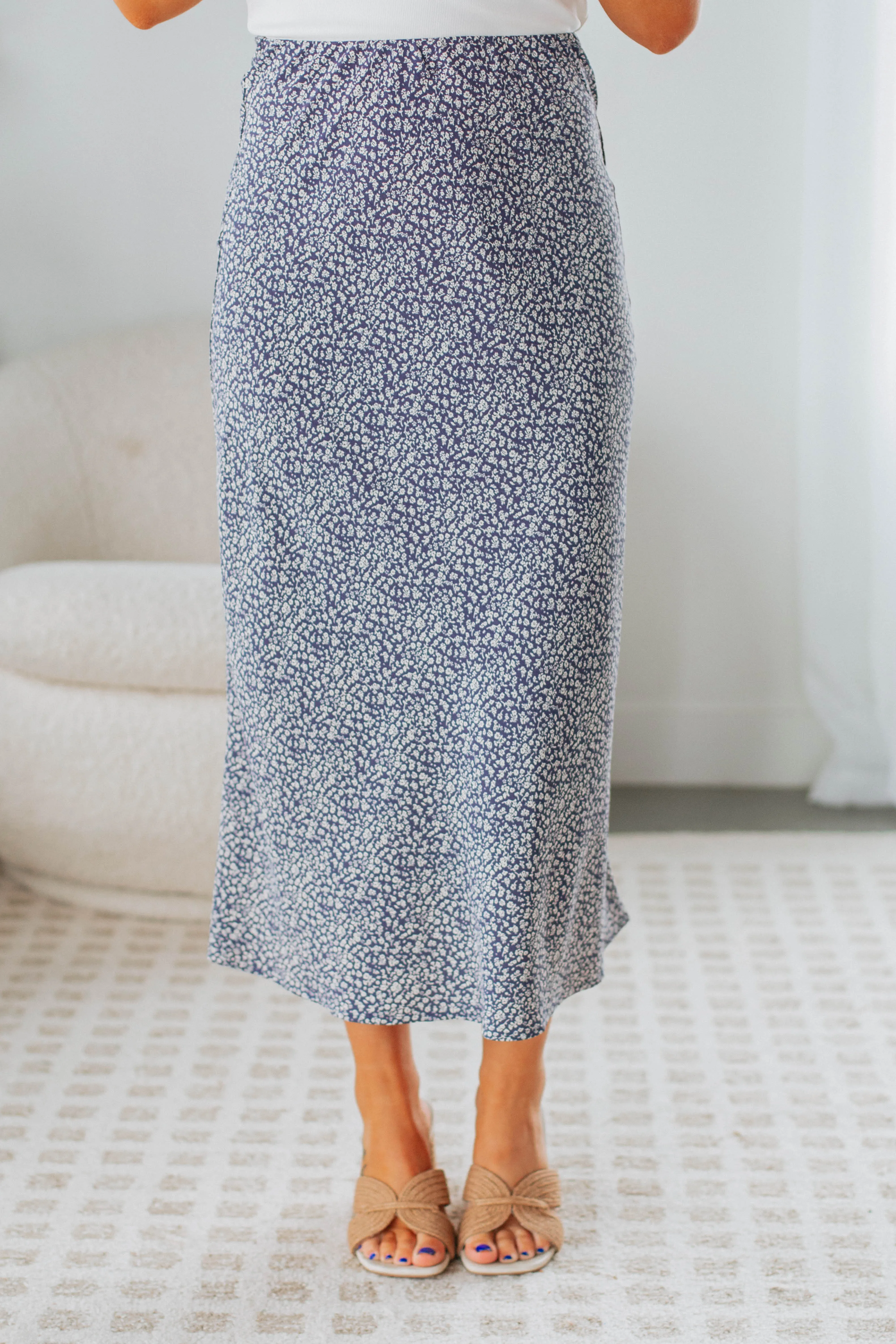 Hallie Floral Midi Skirt - Slate Blue