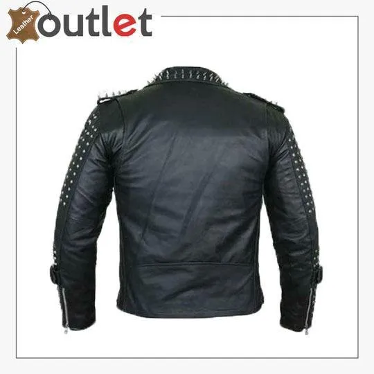 Handmade Mens Black Fashion Punk Style Studded Leather Jacket