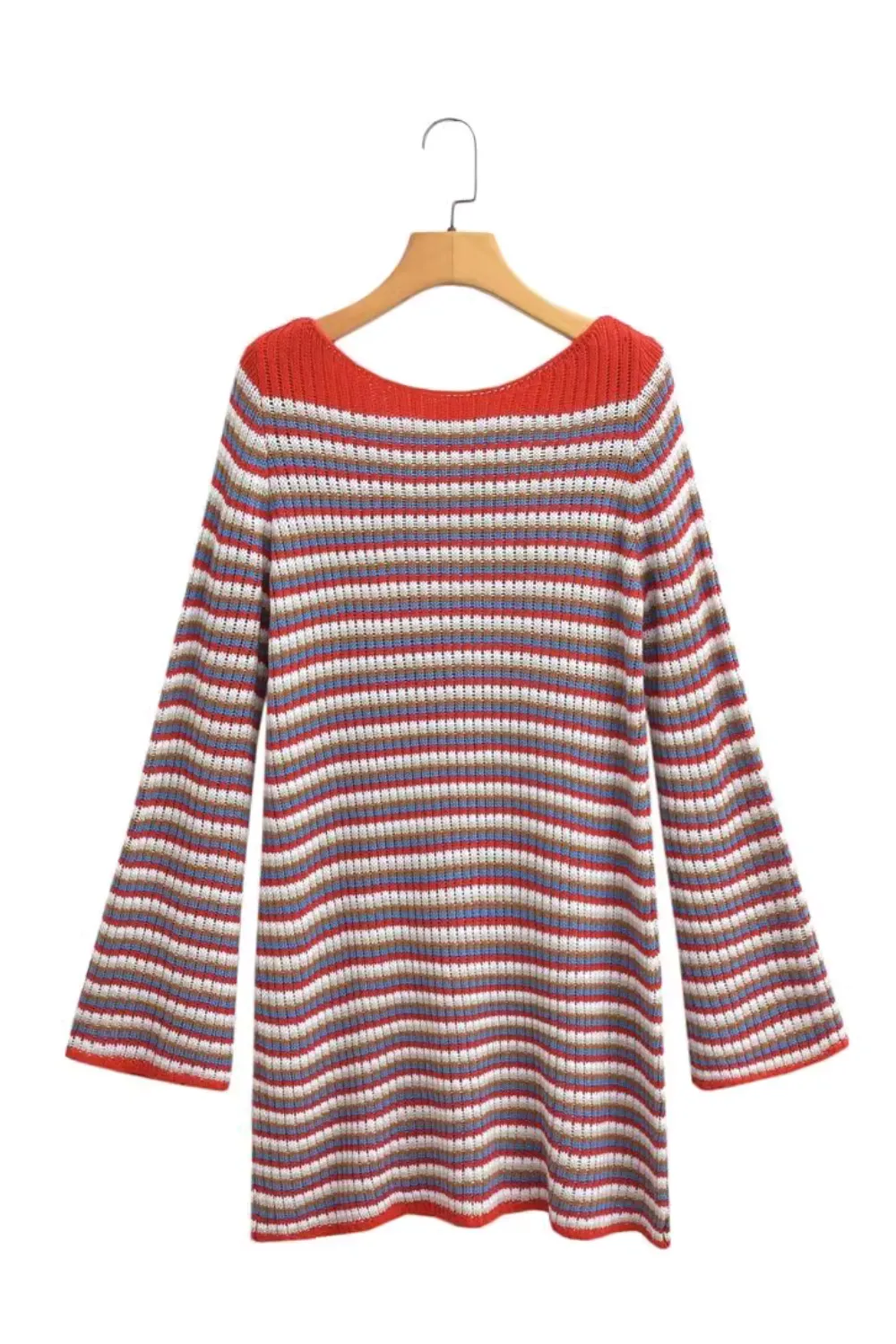 'Hannah' Bell Sleeves Stripe Knitted Long Sweater