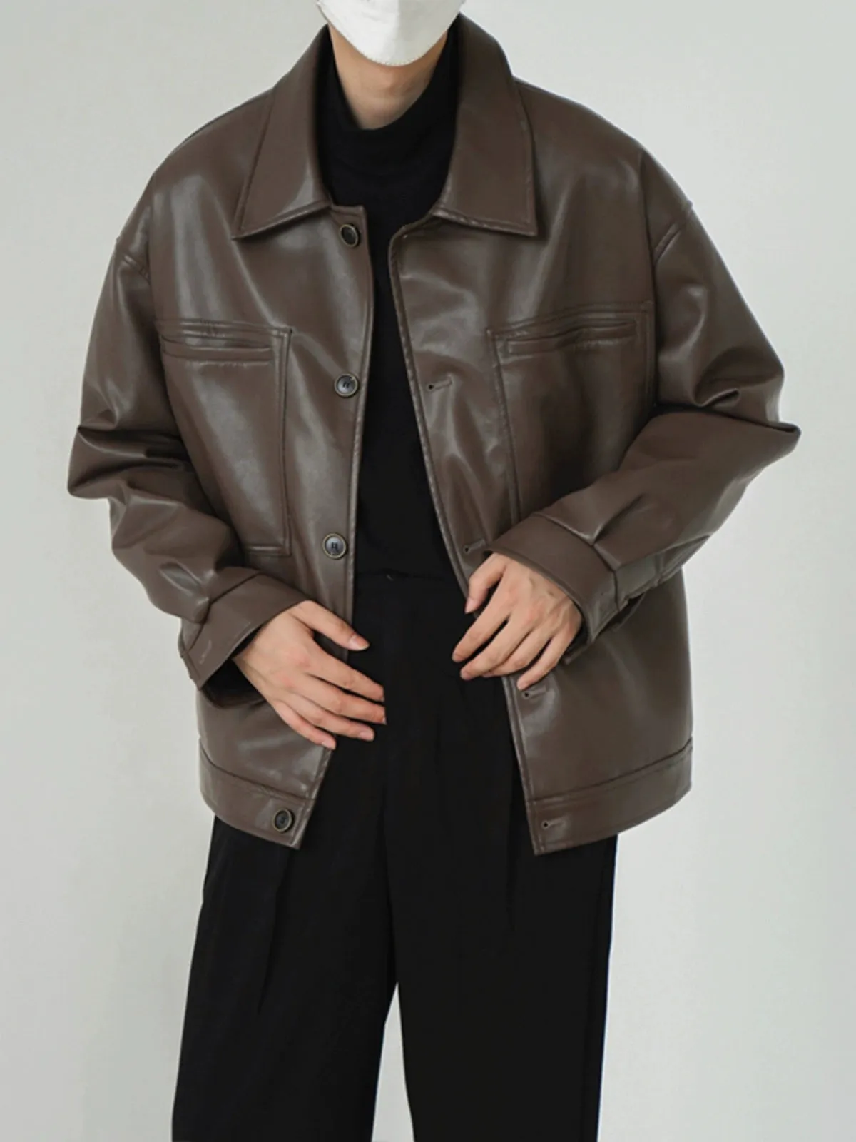 Korean Style Lover's Vehicle Cover Lapel Casual Jacket Coat