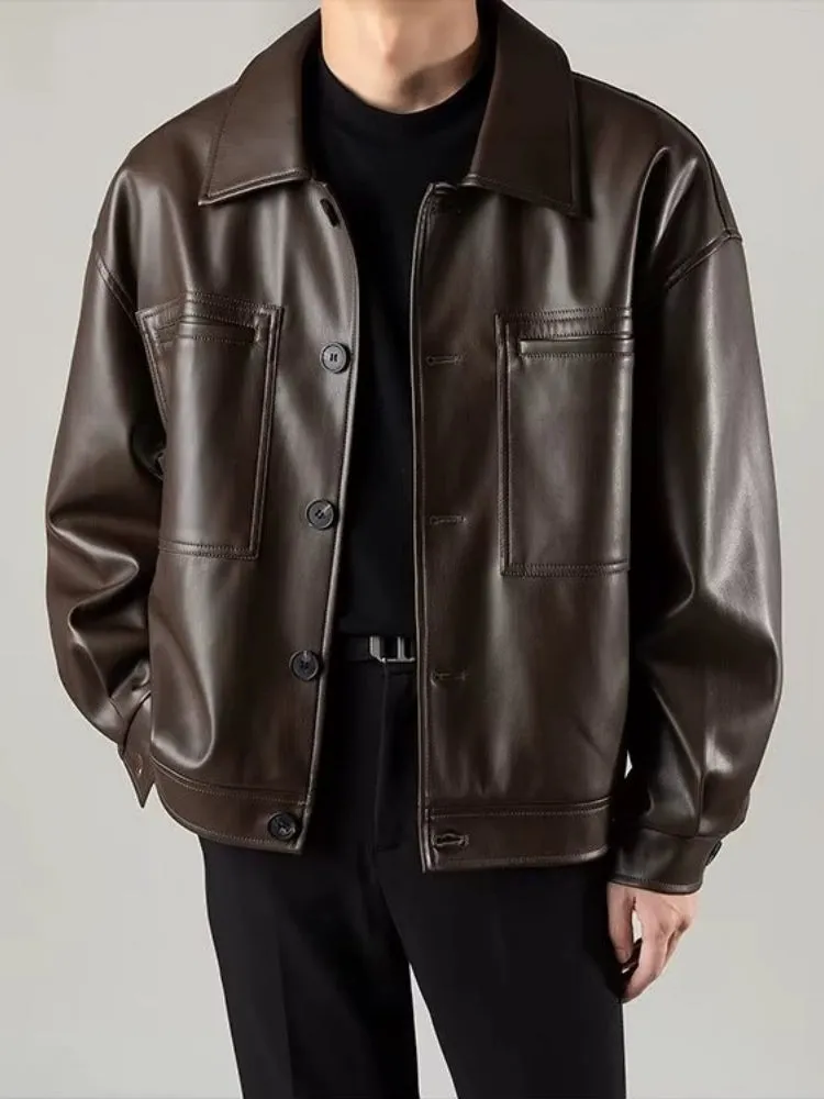 Lightly Mature Retro Loose Fashion Brand Handsome Leather Jacket