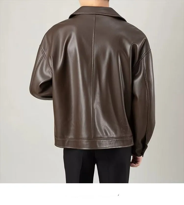 Lightly Mature Retro Loose Fashion Brand Handsome Leather Jacket