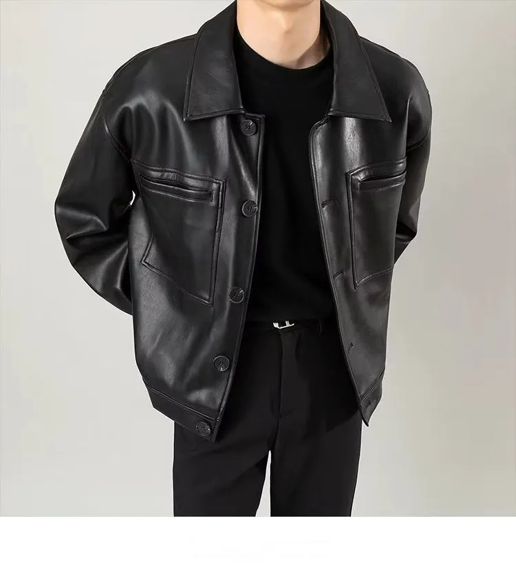 Lightly Mature Retro Loose Fashion Brand Handsome Leather Jacket