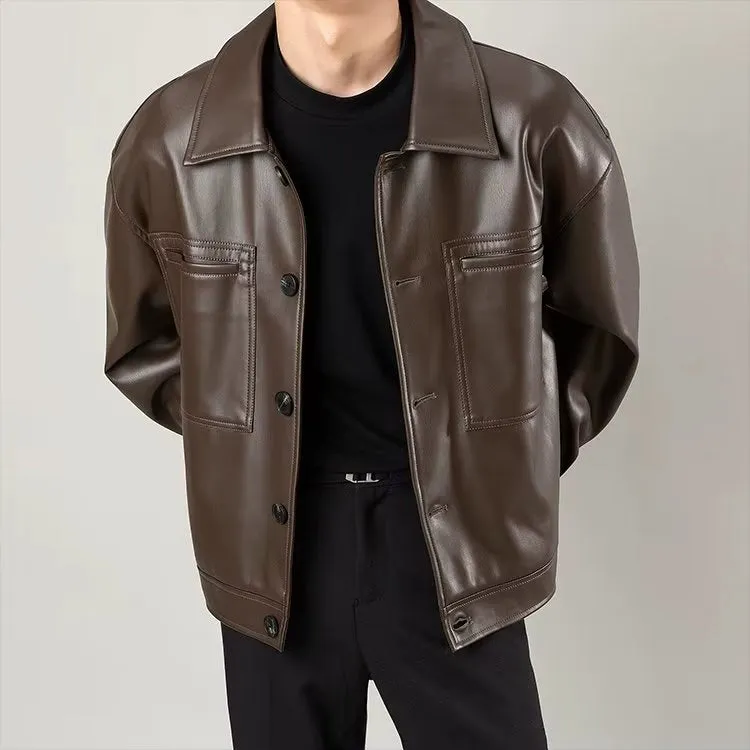 Lightly Mature Retro Loose Fashion Brand Handsome Leather Jacket