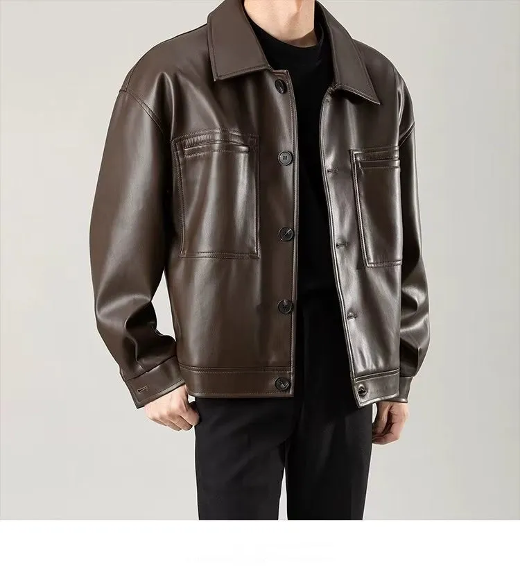 Lightly Mature Retro Loose Fashion Brand Handsome Leather Jacket