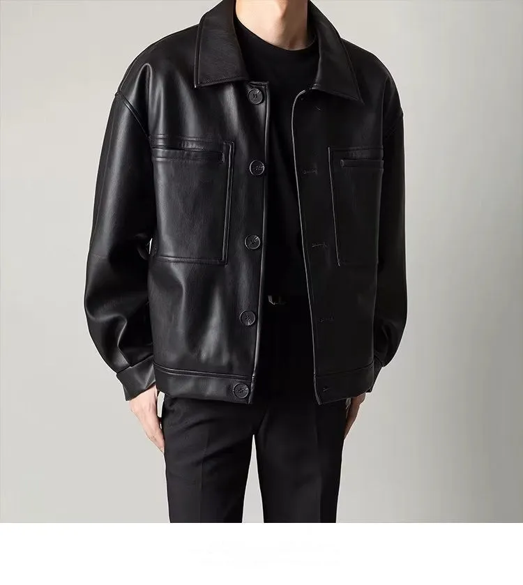 Lightly Mature Retro Loose Fashion Brand Handsome Leather Jacket