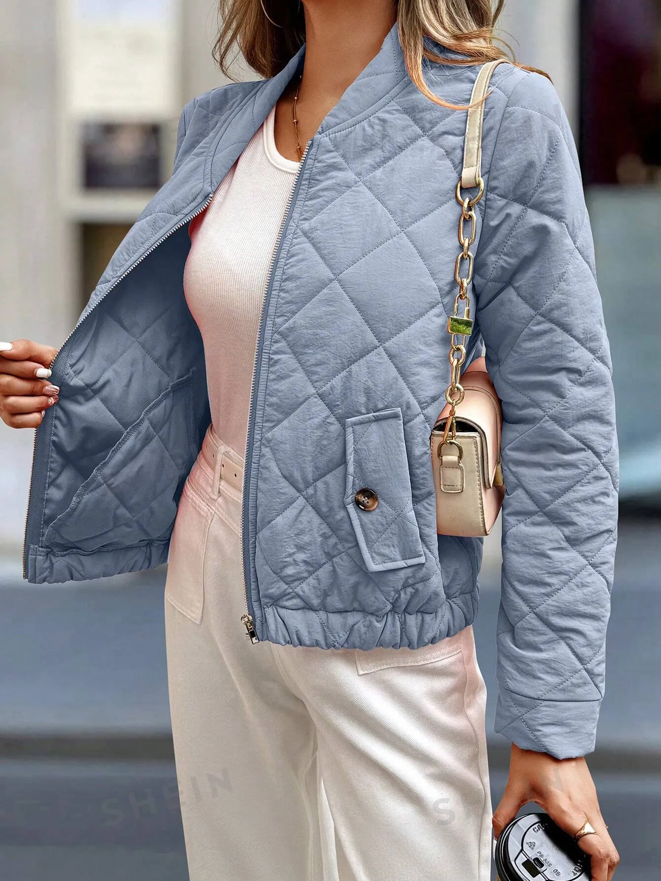 LUNE Women's Quilted Jacket With Zipper & Oblique Pockets For Autumn/Winter Warmth