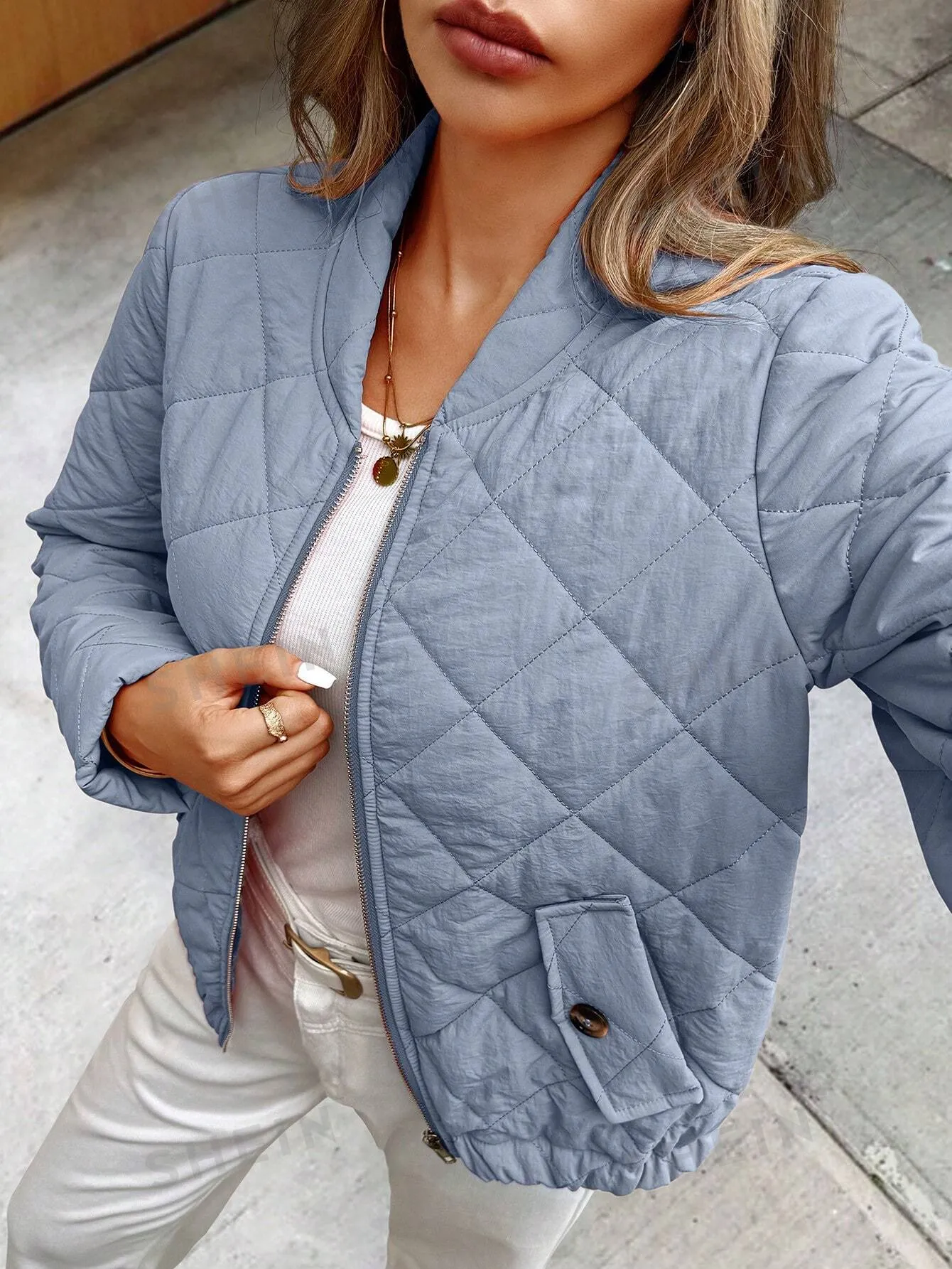 LUNE Women's Quilted Jacket With Zipper & Oblique Pockets For Autumn/Winter Warmth