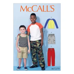 McCall's Pattern M7379 Children's/Boys' Raglan Sleeve and Tank Tops, Cargo Shorts and Pants