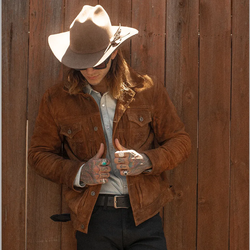 Men Chocolate Brown Style Fringes Suede Leather Western Jacket