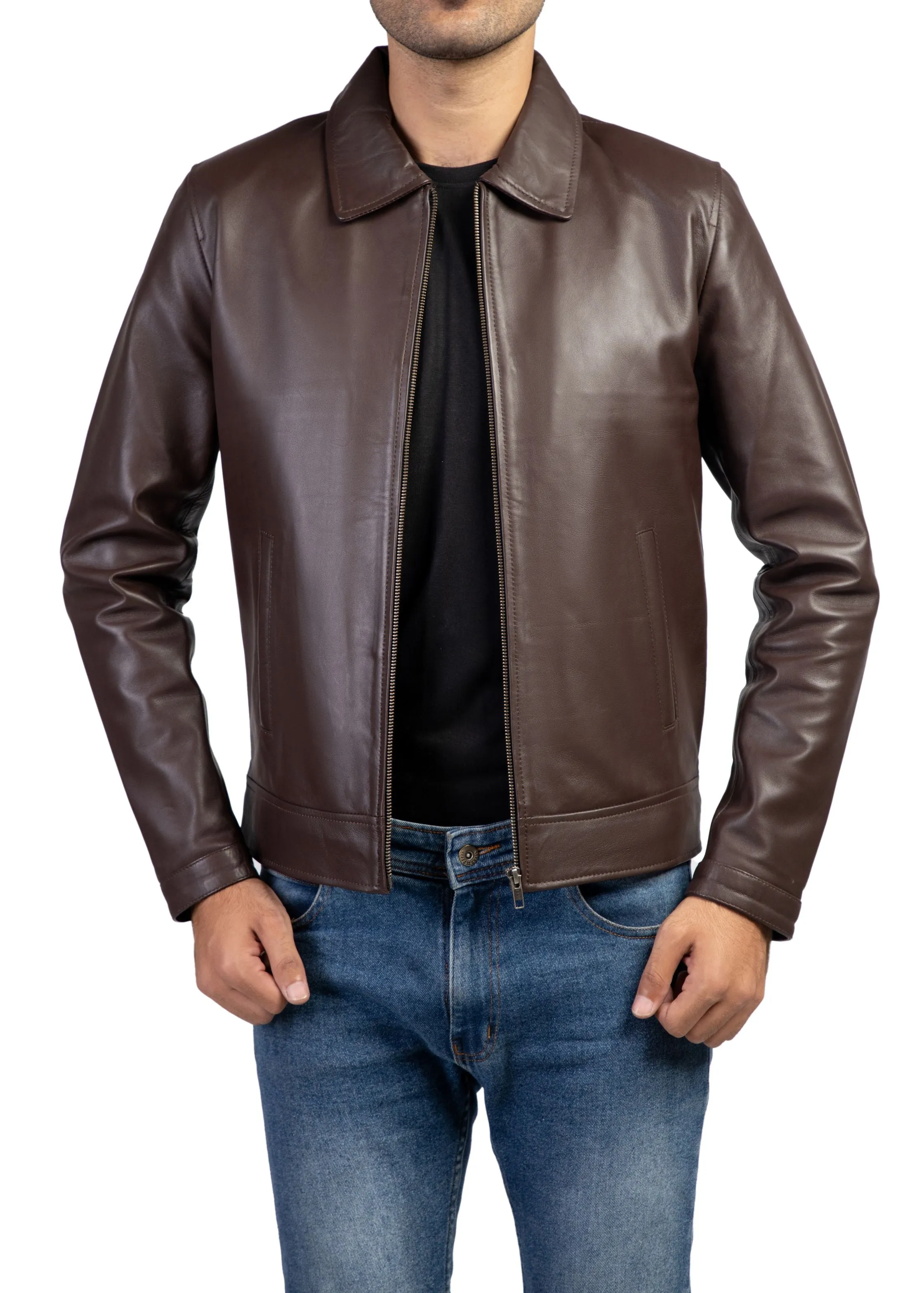 Men's Harrington Collar Shirt Premium Leather Jacket