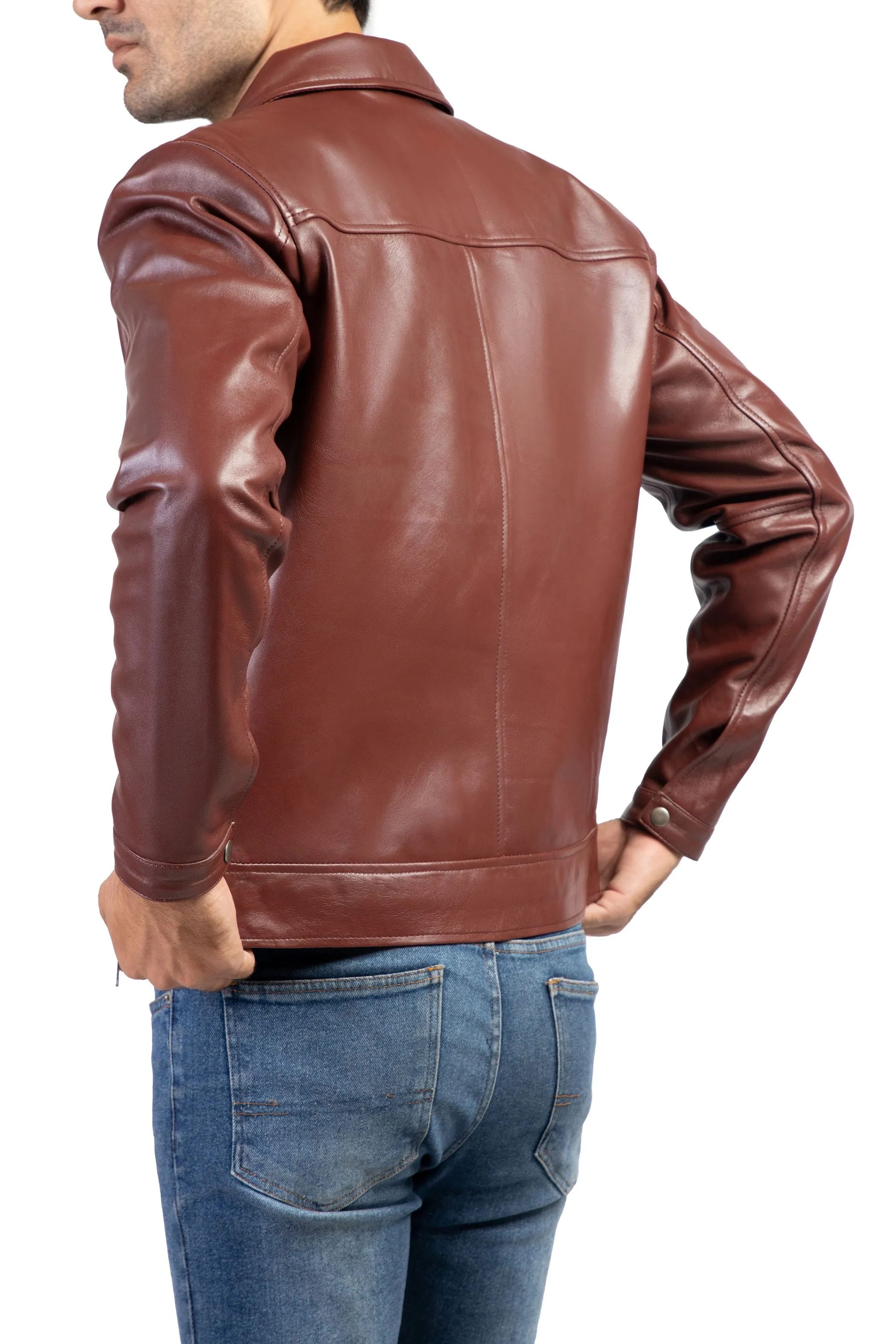 Men's Harrington Collar Shirt Premium Leather Jacket