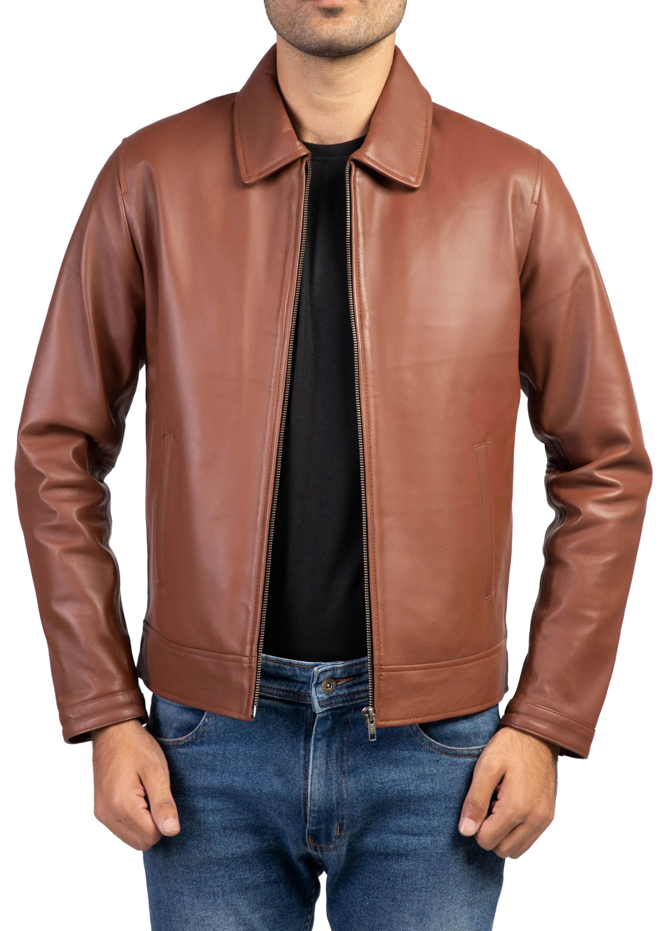 Men's Harrington Collar Shirt Premium Leather Jacket